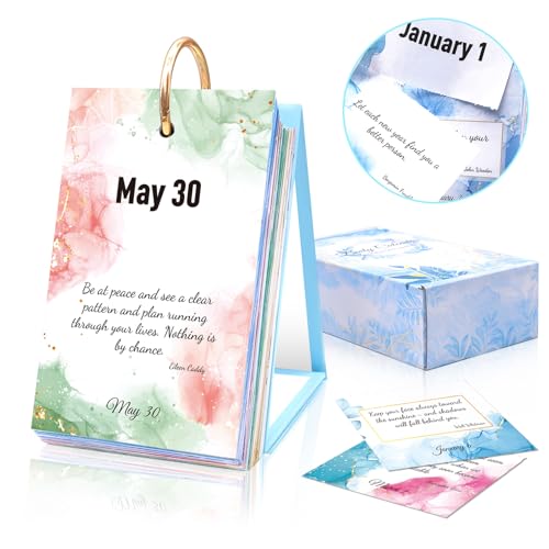FindFunFine Motivierender, inspirierender Tageskalender, Aquarell-Kalender, Bürobedarf, Dekoration, Schreibtischzubehör, Flip-Desktop-Kalender, positive Bestätigungskarten, Geburtstagsgeschenke, 366