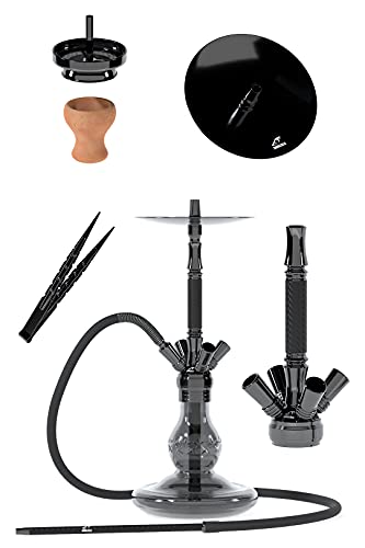Smokezilla® IRYS Shisha Edelstahl 66 cm I Wasserpfeife Komplettset mit Kaminkopf Kaminaufsatz Kopfsieb Kohlezange I…