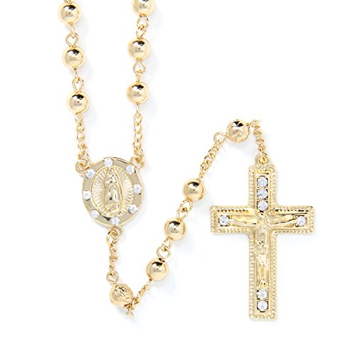 6mm CCB Beads Alloy Crucifix Cross Pendant Rosary Catholic Necklace 20"3