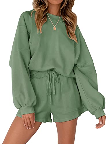 Image of MEROKEETY Women's 2023 Fall Oversized Batwing Sleeve Lounge Sets Casual Top and Shorts 2 Piece Outfits Sweatsuit