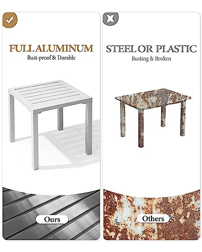 Crestlive Products Aluminum Outdoor Side Table, Pool Lounge Chair Side Table, Weather Resistant Small Square Coffee End Table for Patio, Yard, Garden, Porch, Deck, Indoor, Outdoor (White) - Thumbnail 6