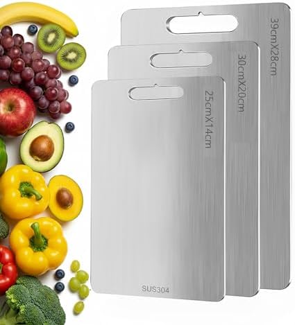 Set of 3 Stainless Steel Cutting Boards, Double Sided, for Kitche...