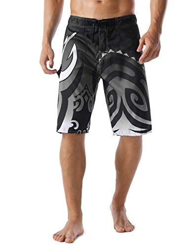 Unitop Men's Bathing Shorts with Lining Hawaii Quick Dry Printed Gray 32