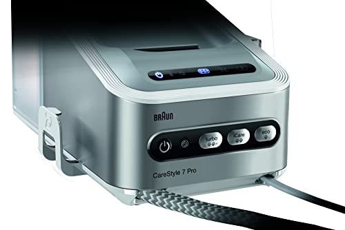 Braun-IS7155WH-Carestyle-7-Centro-de-Planchado-2400W-125gmin-golpe-de-vapor-500gmin-suela-bidireccional-Eloxal-3D-Plus-Tecnologia-iCare-sistema-FastClean-blanco-y-gris
