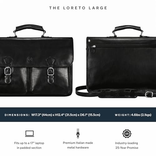Image of Maxwell Scott - Mens Leather 17 inch Laptop Briefcase Satchel with Padded Strap - Made from Full Grain Hides - The Loreto Large