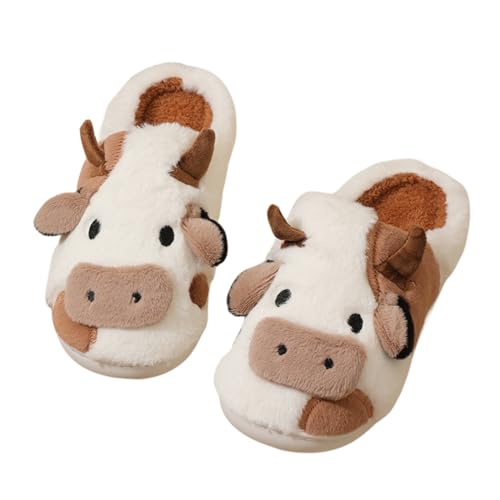 FAYUEKEY Cow Slippers for Women Mens Fuzzy Shoes Gift Indoor Outdoor