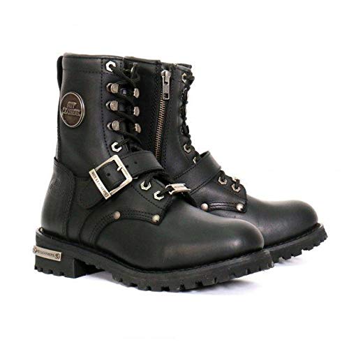 Hot Leathers Womens 7” Leather Riding Boots – Logger Style with Side Zip, Buckle Detail & Road‑Ready Grip