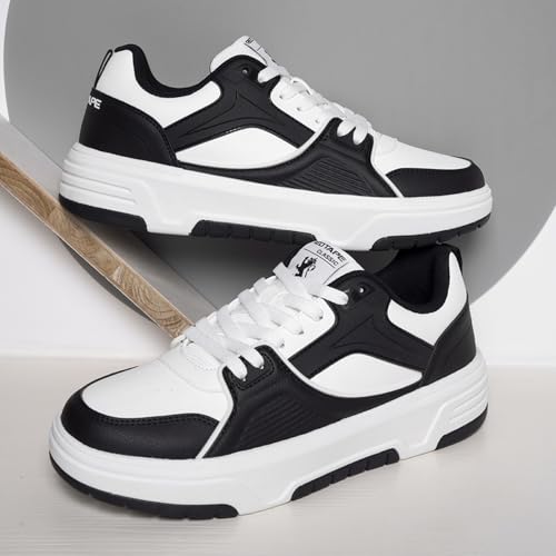 Image of Red Tape Men's Sneakers Black White Pu Round Toe Lace-Up
