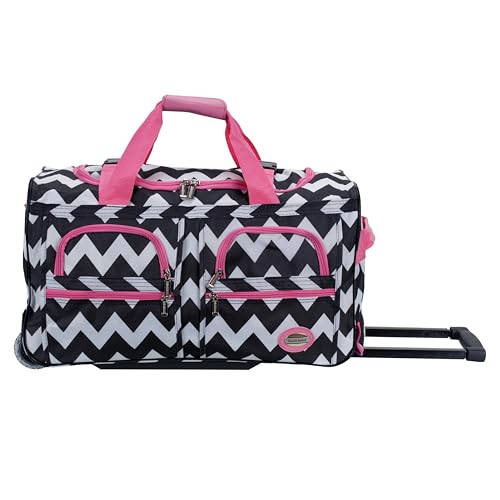 Rockland Rolling Duffel Bag, PINKCHEVRON, 22