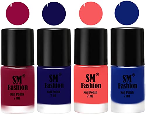 Image of Nail Polish Combo Set (Pack of 4) Quick Dry Gel Finish Nail Paint | Cherry Blossom,Dark Blue,Light Pink,Blue | 7 ml Each