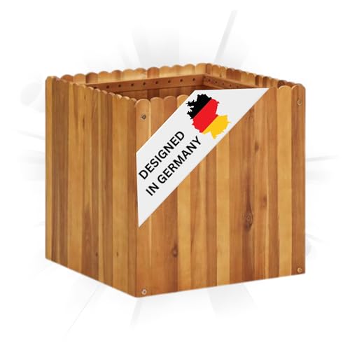 DELUKE Hochbeet aus Holz Jona | 50x50x50cm, Akazienholz | Hochbeet für Garten Hochbeet Holz Gartenbeet hoch Kräuterbeet XXL Blumenbeet Gemüsebeet groß Garten