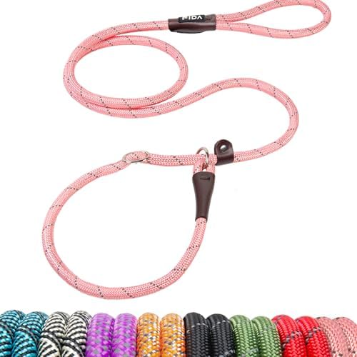 Fida Retrieverleine mit Zugstopp, Hundeleine, bis 20kg, 1,8m x 1,0cm, Rosa | Anti-Würge-Ring, Figur-8-Design, Reflektierend, Anti-Zug-Kontrolle, Schnelles Anlegen, Für Alltag & Tra