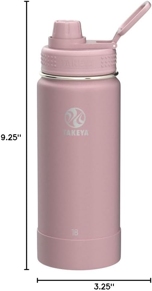 Takeya Actives Stainless Steel Water Bottle, Insulated Spout Lid, Keeps Drinks Cold 24 Hrs, Leakproof, Durable, Dishwasher Safe, Ideal for Gym, Travel, Fits Most Cup Holders, 18 oz/Blush