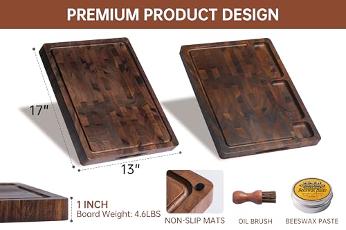 Image of THETCHRY Walnut Wood Cutting Boards for Kitchen, End Grain Chopping Board Double Sided, Large Cutting Board with Handle, Charcuterie Butcher Block for Meal Prep & Serving with Gift Box, 17 inchx13 inchx1 inch