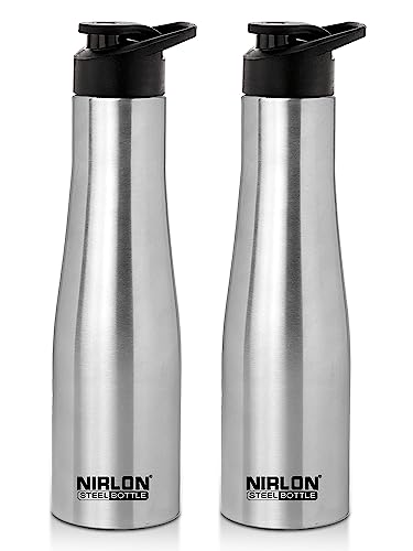 NIRLON Tall Bell Single Wall Stainless Steel Water Bottle 1000ml, Water Bottles For Fridge, School,Gym,Home,office,Boys, Girls, Kids, Leak Proof(Silver COLOUR|SIPPER CAP|SET OF 2)