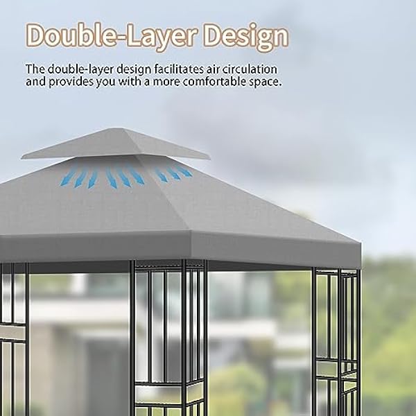 Tseipoaoi Techo de Repuesto para Cenador Doble Techo de Reemplazo 3X3 m Impermeable Repuesto para Pabellón de Gazebo Exterior(Gris)