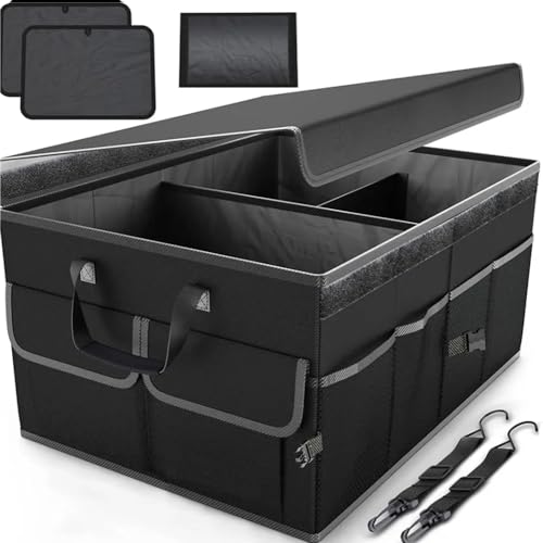CLOUDFOUR Car Trunk Organizer Foldable Car Storage Organizer Car Tidy Multi Compartment Trunk Storage Organizer for Tools Car Storage Box with Straps & Cover Heavy Duty Large Capacity Car Storage