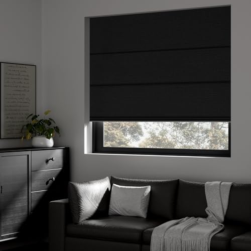 HOTSOON Blackout Cordless Roman Shades for Windows, Linen Roman Blinds, Custom, Thermal Insulation ṴV Protection for Indoor Window,Kitchen,Bedroom,Living Room,Black,Custom Size