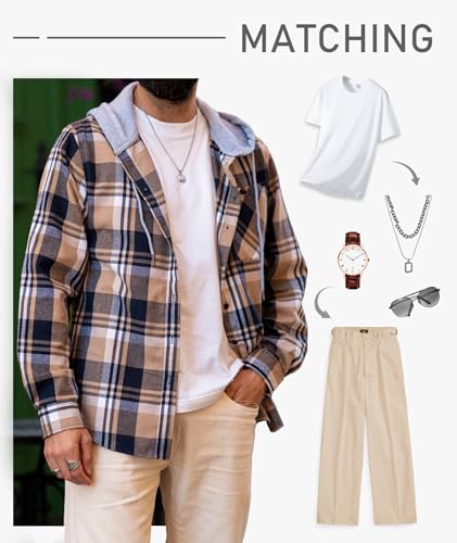 Image of Hooded Flannel Shirts for Men Plaid Long Sleeve Flannel Jacket Hoodies