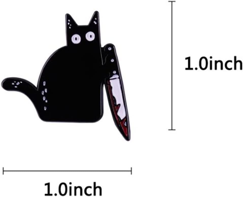 "Knife Cat" Enamel Pin black cat brooch horror killer animal badge Jewelry Gothic Gift For Women Girls Children for Clothing Bag