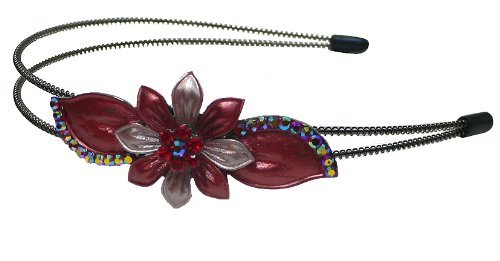 Crystal Flower Headband Rose Red Hair Band YY86801-6roseRed