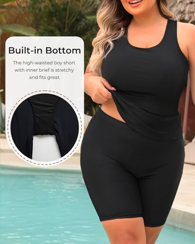 Image of Daci Women Plus Size Swimwear Athletic One Piece Swimsuits Boyleg Bathing Suit