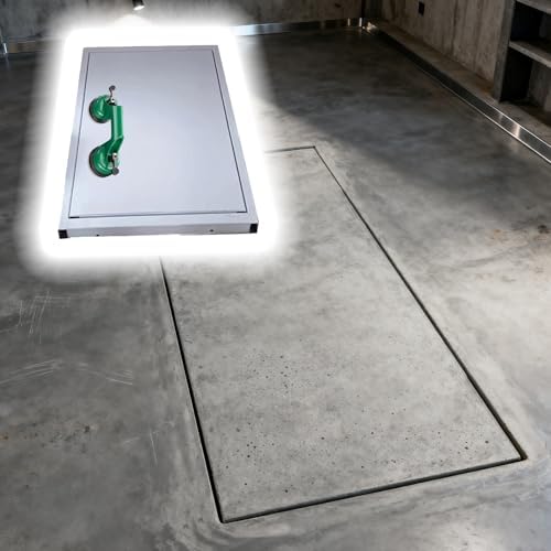 22in Concrete Floor Basement Entry Door - Recessed High Camouflaged Crawl Space Access Hatch for Storage Room, Garage, Wine Cellar - Cover Plate (22x28in / 56x71cm)