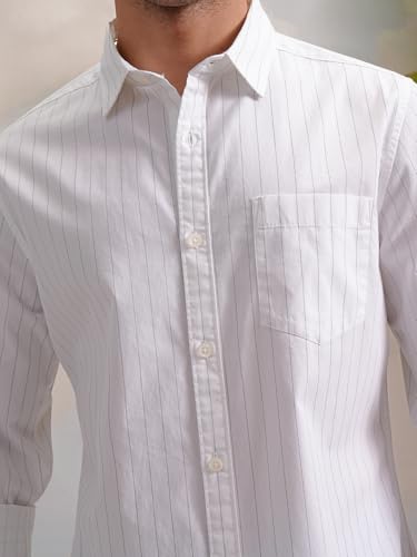 Image of Highlander Men's Slim Fit Striped Cotton Shirt | Full Sleeves | Everyday Wear Stylish Shirt for Men