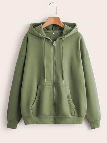 Image of Tagas Unisex Cotton Blend Solid Color Loose Fit Long Sleeve Drawstring and Zip Casual Hoodie| Zip Up Hoodie| Sweatshirt
