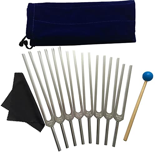 ObuMi Diapasones De Chakras, 8 Piezas, For Terapia De Sonido Curativo, Calma El Cuerpo, con Paño Y Bolsa De Martillo De Silicona, Regalo For Budistas, Profesores De Yoga, Sanadores De Sonido