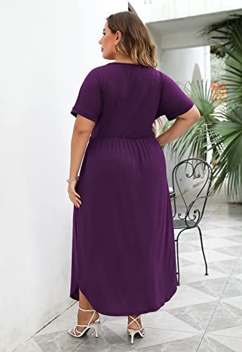 Image of Nemidor Womens Casual Plus Size Tie Waist Slit Long Maxi Dress with Pockets NEM313