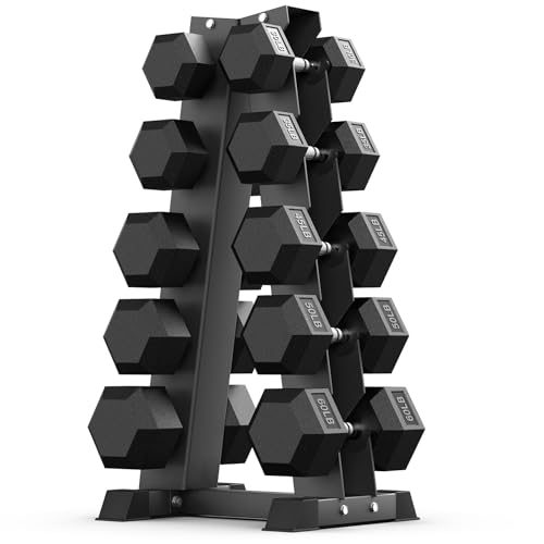 Image of PAPABABE Hex Dumbbell Sets with Rack, 100-600lb Rubber Coated Dumbbell Weight Set and Storage Rack, Multiple Options Hand Weights for Strength Training
