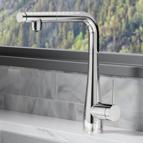 IMEX - Grifo Cocina Extraíble Cromo con Osmosis Integrado | Grifo Momando Osmosis 2 Vías con Ducha Extraíble | Grifería en Latón | Serie Split | Color Cromado