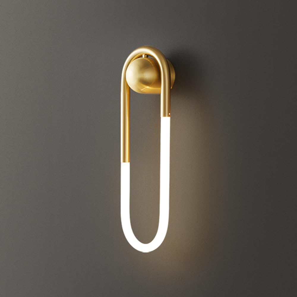 Oblate Ring Wall Sconce Modern Creative Linear Lamp 3000K Acrylic Tube Light Fixture in Plating Brass/Black Finish, Minimalist Indoor Long Metal Sconces for Bedroom Hallway(Antique Brass Color,45cm)