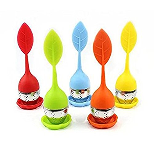 Infuseur à thé en silicone avec poignée en acier inoxydable et boule en acier avec tapis de repos rose