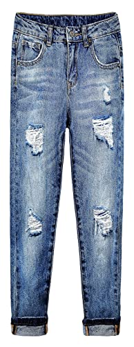 KIDSCOOL SPACE Calças de ganga Kids Slim Flexíveis com Buracos Rasgados, 10-11 Anos