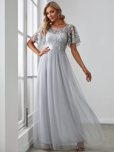 Image of Ever-Pretty Sequin Formal Prom Dresses for Women Ruffle Sleeves Empire Waist A-Line Long Mother of Bride Dress 00904