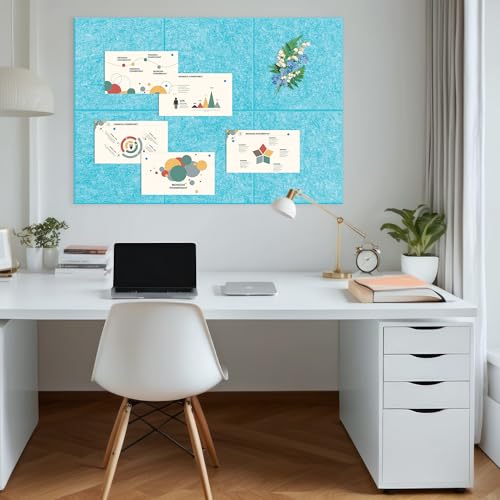 AKTOP Cork Board Bulletin Board 24"x36", 6 Pack Removable Felt Cork Board Tiles for Wall, Large Corkboard Notice Pin Board for Office, School & Home,24 Safe Adhesive Tabs, 20 Push Pins, Baby Blue — view 2