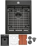 VALISY Black Bar Sink Drop In, 15x20 Inch Kitchen Sink Stainless Steel Small Topmount Workstation Sinks...