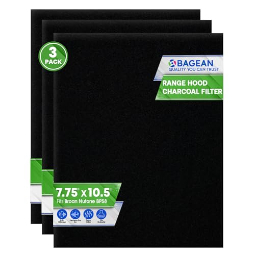 Range Hood Charcoal Filter 7.75 x 10.5 - Fits Broan and Nutone BP58 For 43000 Series Range Hoods - Broan Range Hood Filter Replacement - Carbon Stove Vent Fan Filters Removes Kitchen Odors (3-Pack)