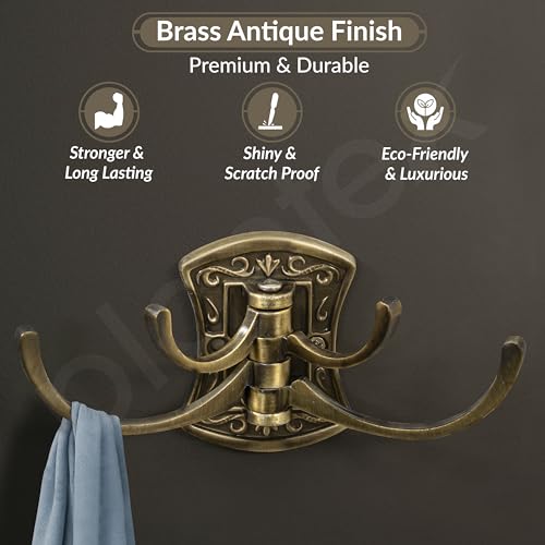 Image of Plantex Zinc Robe Hook for Bathroom /Clothes Hanger for Wall /Kitchen Cloth Hanger /Bathroom Accessories - (Brass Antique)