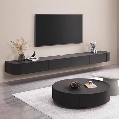 Meuble TV suspendu en bois massif avec tiroirs console murale 140cm