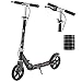 MAGJI Roller Schwarzer Tretroller mit Lenkerbremse & Korb, Commuter Scooter für Erwachsene/Jugendliche, Leichte Roller mit Großen Rädern, Leicht zu Falten