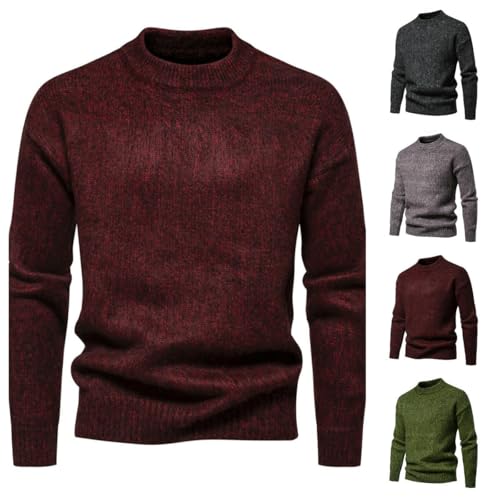 Men's Autumn Winter Simple Casual Solid Color Round Neck Pullover Base Knit Sweater2