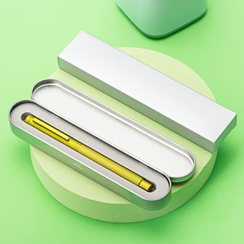 Image of Hongdian 1851 Mustard Yellow Forest Fountain Pen Blade Nib Classic Design Calligraphy Pen with Converter and Metal Pen Case Set