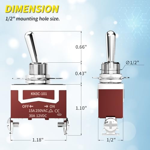 Joinfworld Marine Toggle Switch 12V DC 30A Waterproof Toggle Switch 250V AC 15A Heavy Duty with Weatherproof Boot Cover SPST ON/Off 2 Pin for Auto Car Truck Boat -4Pcs