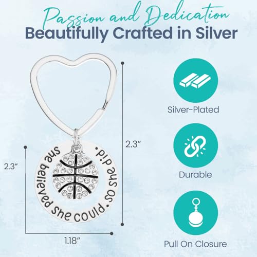 Sportybella Basketball Keychain- Basketball Gift- Basketball She Believed She Could So She Did Jewelry For Girls, Basketball Gift For Players3