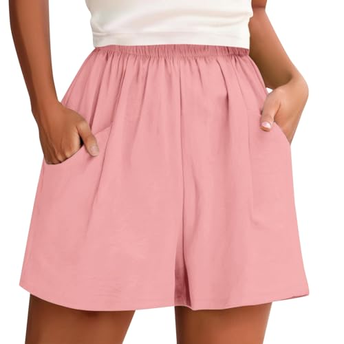 Pantalones Cortos Mujer Verano Deportivo Cintura Alta Elástica Cordón Shorts Playa Holgados de Pierna Ancha Verano Pantalones Cortos Mujer Verano Tallas Grandes con Bolsillo