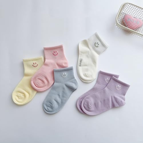 Baby Toddler Mesh Socks with Smiley Faces Boys Girls Breathable Thin Solid Color ummer Kids Ankle Socks,5 Pack4