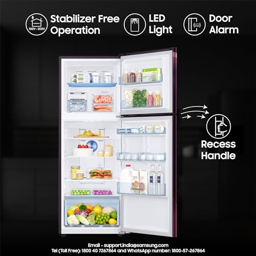 Image of Samsung 301 L, 2 Star, Convertible 5-in-1 Digital Inverter with Display Frost Free Double Door Refrigerator (RT34C45224R /HL, Rhythmic Twirl Red)